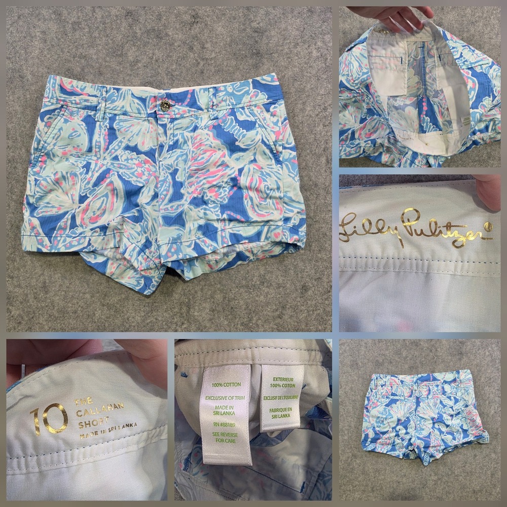 Lilly Pulitzer Callahan Shorts Womens 10 Blue Pink Floral Seersucker Cotton